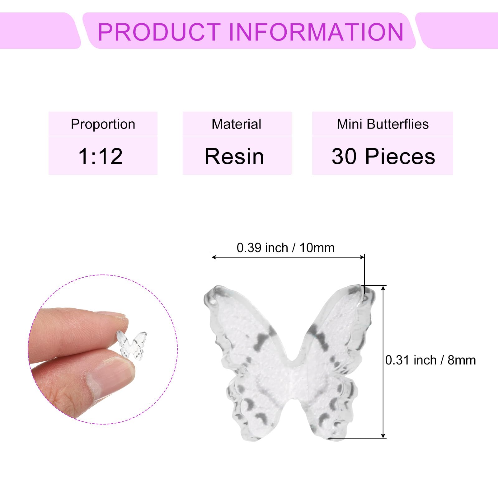 CoCud Mini Resin Butterflies, 8mm Length, Resin Miniature Dollhouse Accessories White Dot Stripe - Image 2