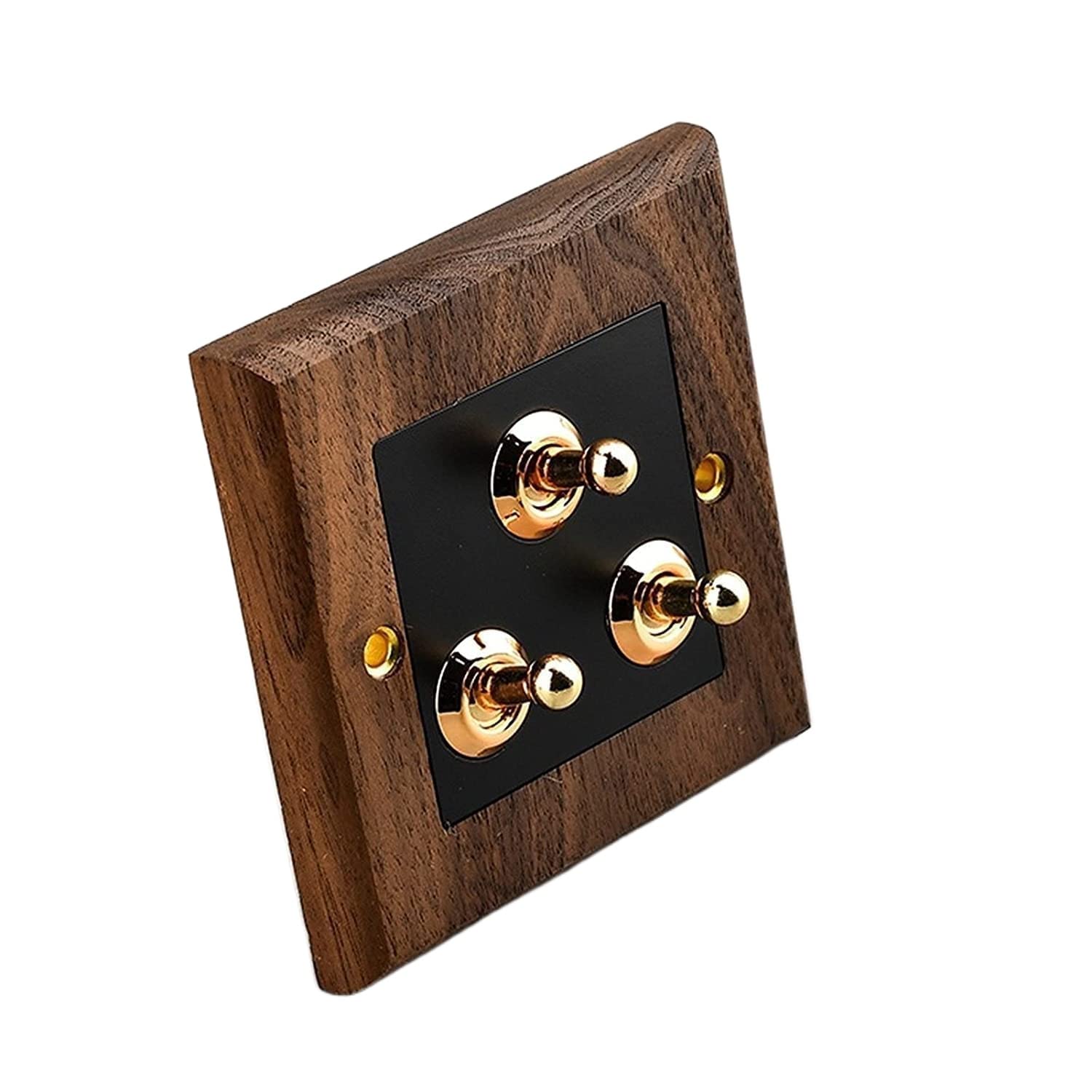 PBDEIOEOE Brass Toggle Switch Plate,toggle light switch, Brass Lever Solid Wood Switch Panel Antique Chinese Type 86 Switch Retro 1-4 Gang 2 Way Wall Light Toggle Momentary Switch(3gang)
