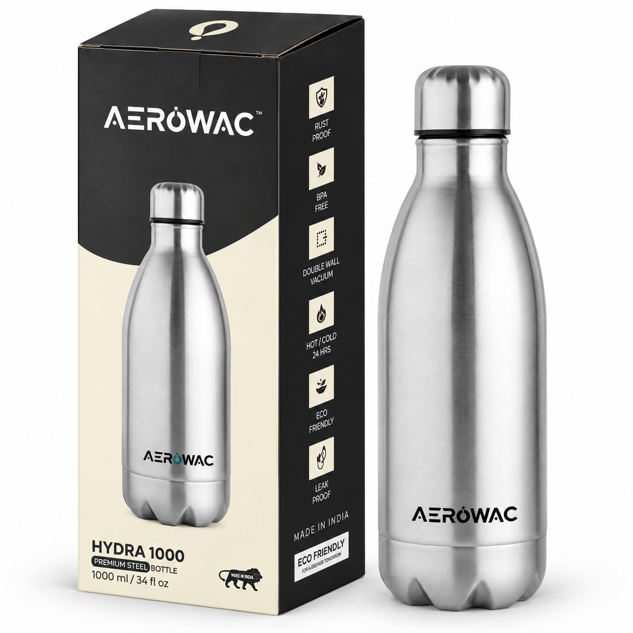 AEROWAC Stainless Steel Water Bottle - 1000ml -11