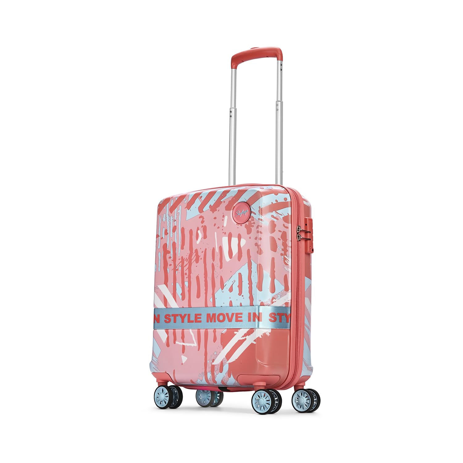 skybags Wanderlust Cabin Trolley Bag 55cm | Small | Hard Luggage | Printed 8-Wheel Suitcase | TSA Lock with Anti-Theft Zipper | Polycarbonate | 3 Years International Warranty - Unisex (Pink-White)-picture-15