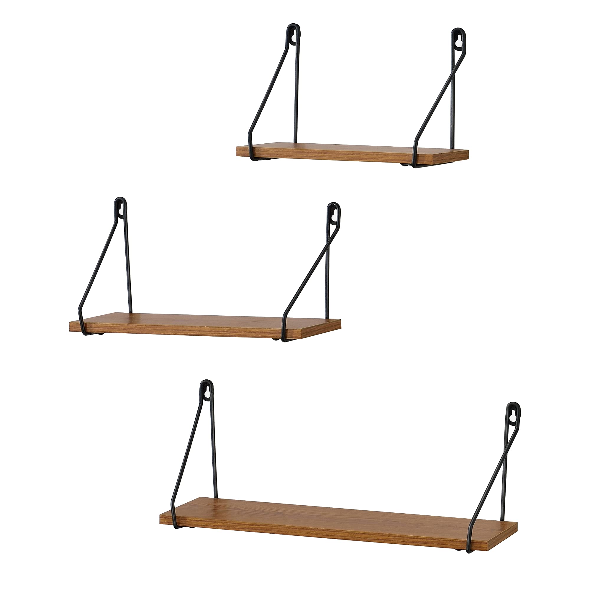 Estantería de Pared 3 Piezas en Diferentes Tamaños Hierro/Tablero de Fibras 3 x máx. 10 kg/Estante Negro Efecto Madera Tono Oscuro
