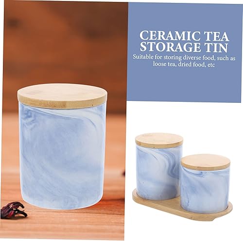 Miniatura 4 de Housoutil Recipiente hermético de almacenamiento de café, 1 juego de tarro hermético de cerámica botella de almacenamiento de mármol decoración