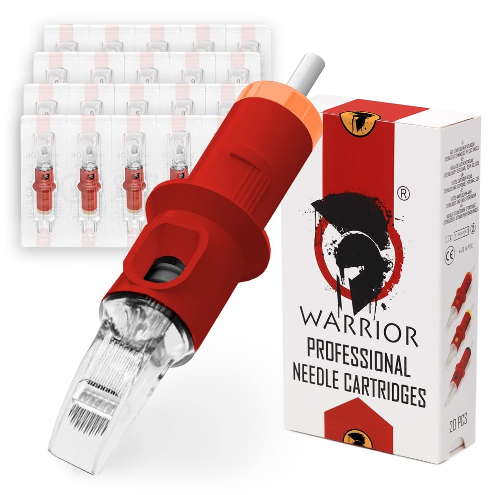 WARRIOR Red Tattoo Patronen Nadeln Professionelle Sterilisierte mit E.O Gas Tattoo Needle Cartridge Curve Magnum 20 Stück 316L Chirurgischer Stahl Einweg Permanent Make-up (0.35mm-1207CM)