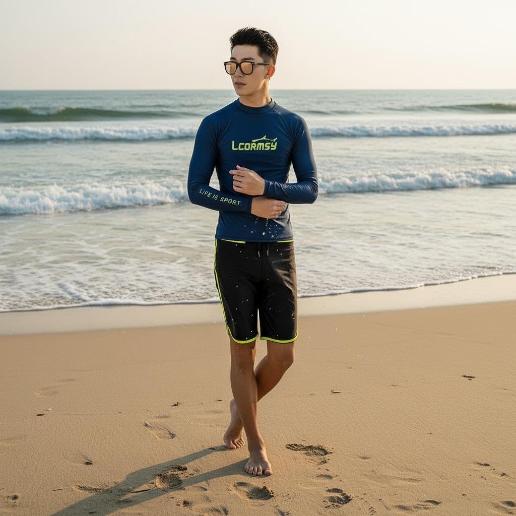 Traje Protector Solar Hombre Conjunto de Baño Ropa Deportiva Camiseta Manga Larga y Pantalón Diseño Ergonómico Material Ligero Adecuado para Piscina Surf Snorkeling, 3XL