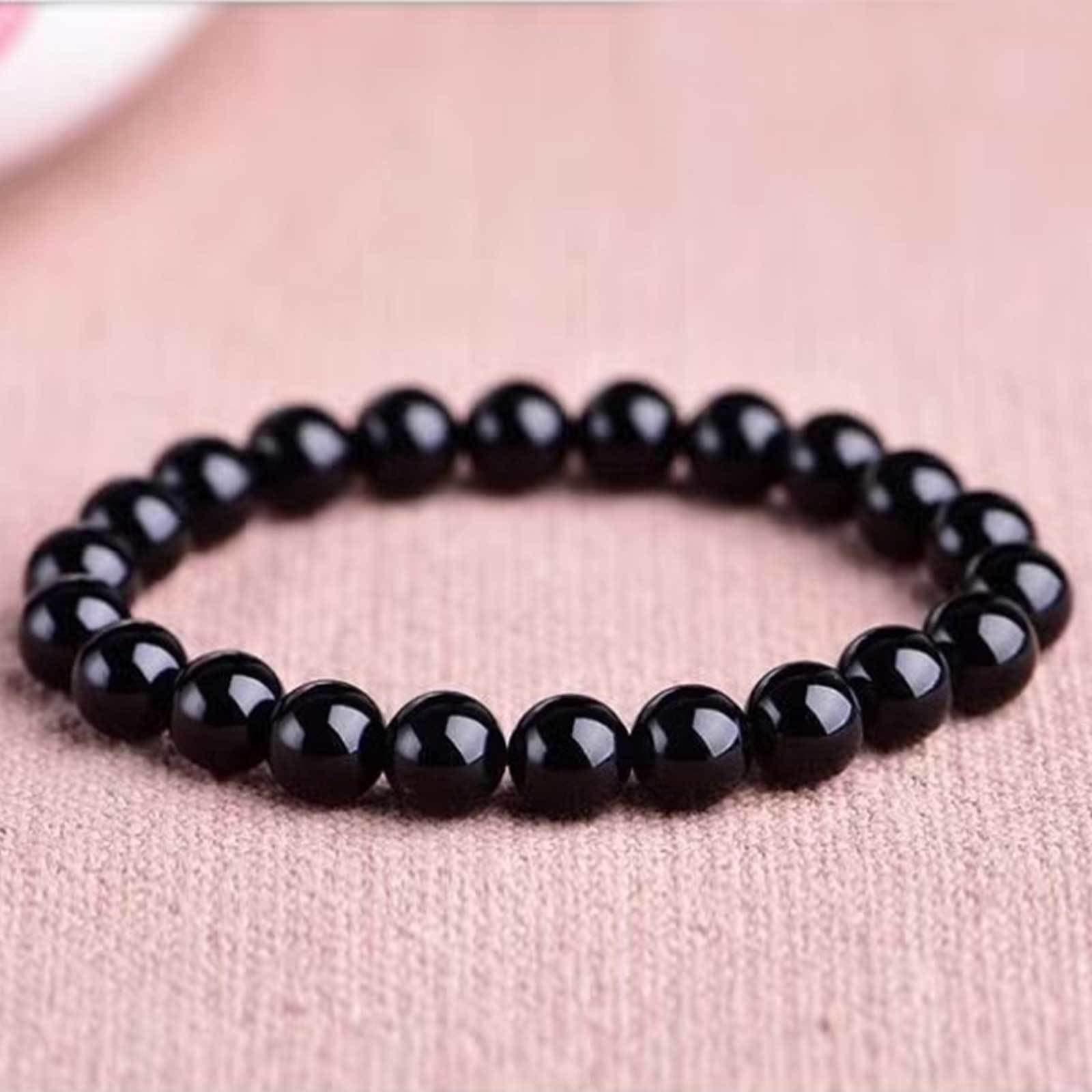 Natürliches Schwarzes Obsidian-Schutzarmband für Damen und Herren – Handgefertigtes Edelsteinarmband - Yoga-Armband - Stretch-Armband mit Runden Steinperlen,16mm