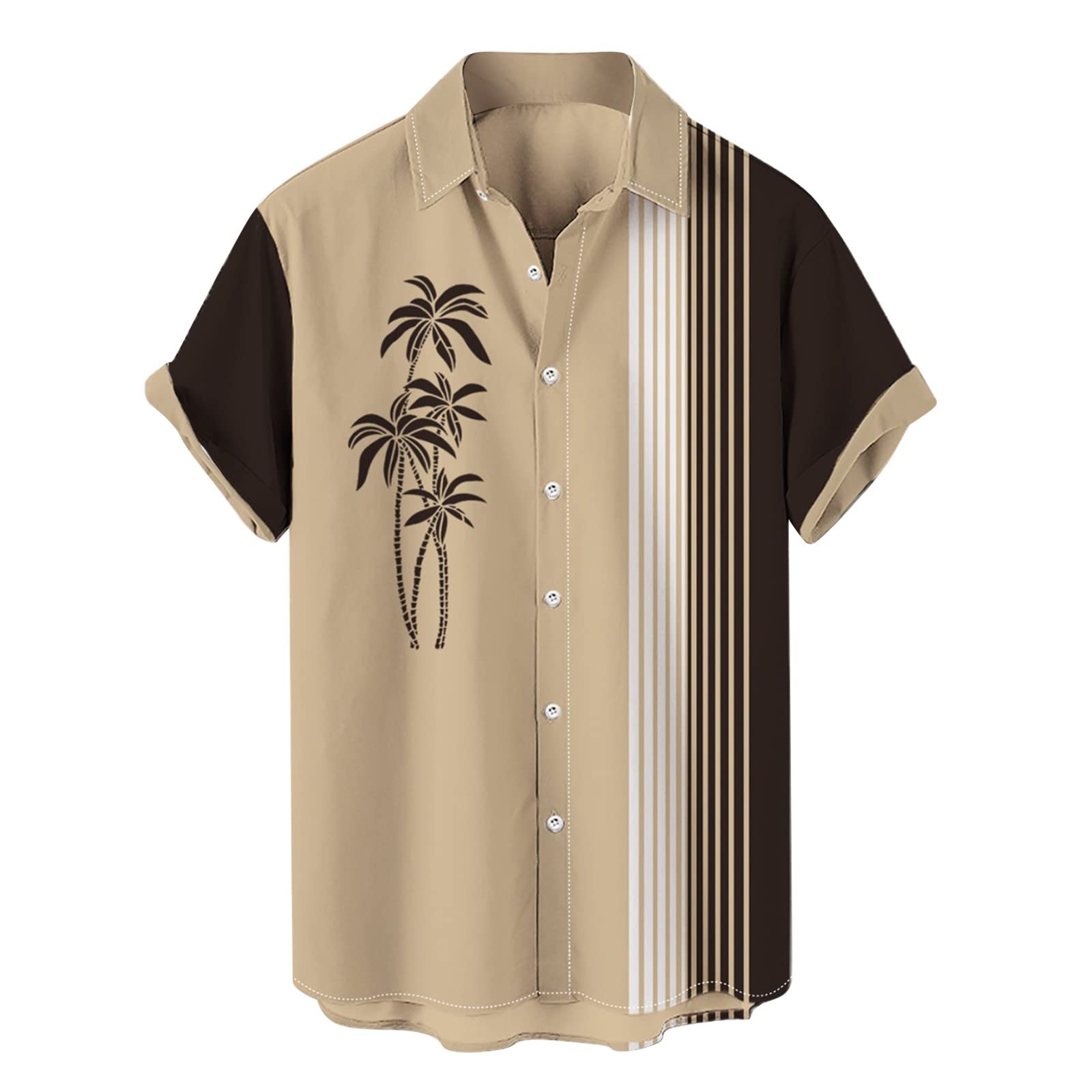 Men's Vintage Bowling Shirts 1950s Retro Print Short Sleeve Button Down Shirt Summer Casual Cuba Beach Hawaiian Shirt, U# Yellow, XXL