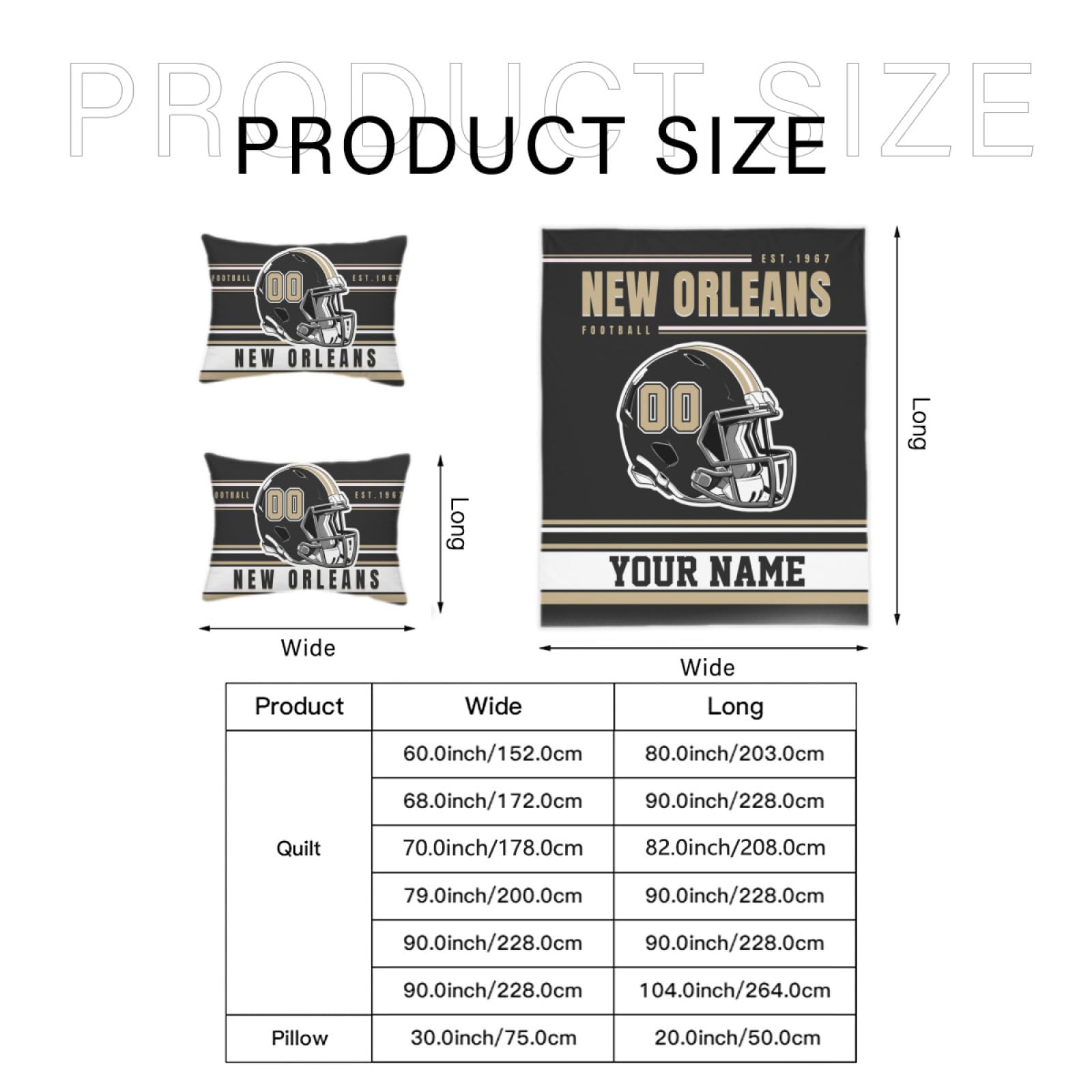 Custom Football Comforter Set with Name Number, Personalized New Orleans Bedding Comforter Cover with 2 Pillowcase, Customized Sports Themed Comforter Cover Gift for Football Fans Bedroom Decor