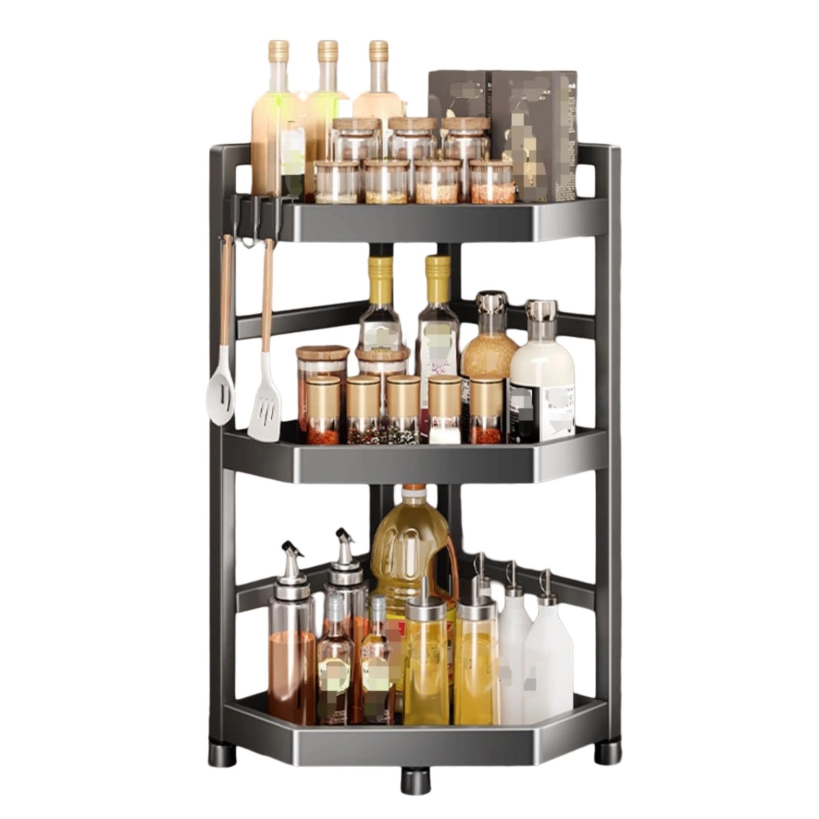 Portaspezie da cucina con portautensili e ganci, mensola angolare in acciaio inox per piano di lavoro, tavolo da pranzo, bagno, dispensa, ufficio