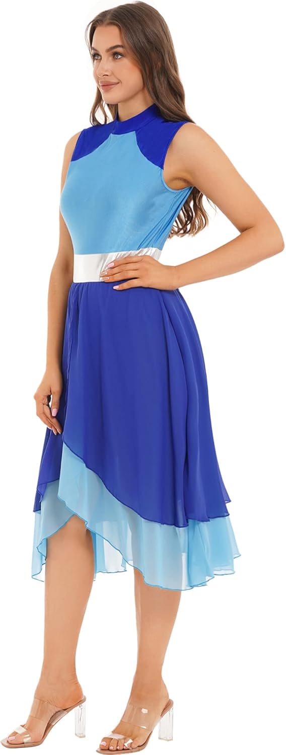 Women's Color Block Liturgical Praise Dance Overlay and Tunics Sleeveless Worship Dance Dress