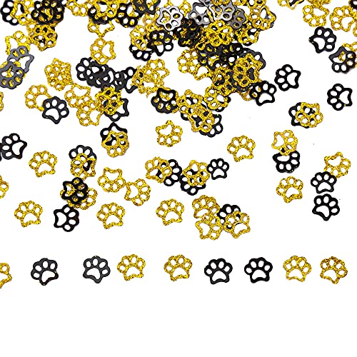 Tbay Coriandoli con stampa di zampa di cane, con stampa di zampe, coriandoli per baby shower, matrimoni, animali domestici, decorazioni tropicali, per feste di giungla (nero e oro) (FSE44FE)