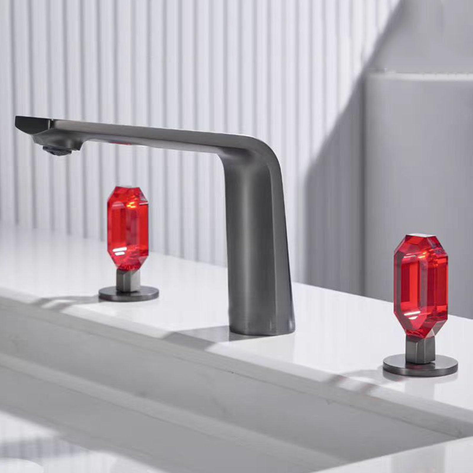 Rubinetto Bagno Lavabo 3 Fori Grigio Canna di Fucile Doppia Maniglia