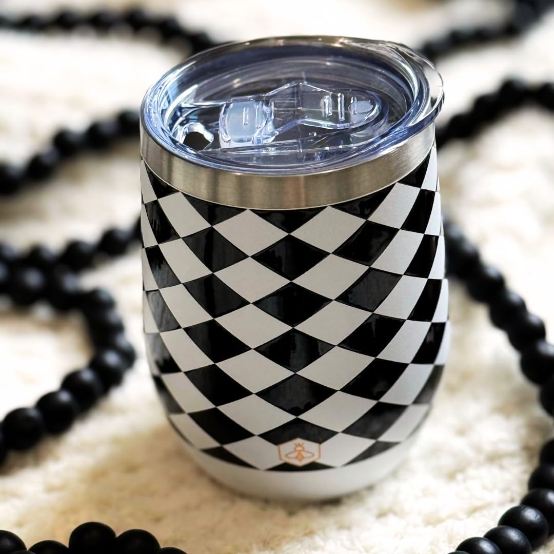 Biddlebee 12 Oz Stainless Steel Wine Tumblers with Slider Lids, 2-Pack – Double Wall Insulated Cups for Wine, Coffee, Cocktails, or Tea – Keeps Drinks Hot or Cold for Hours (Black & White) - Image 7