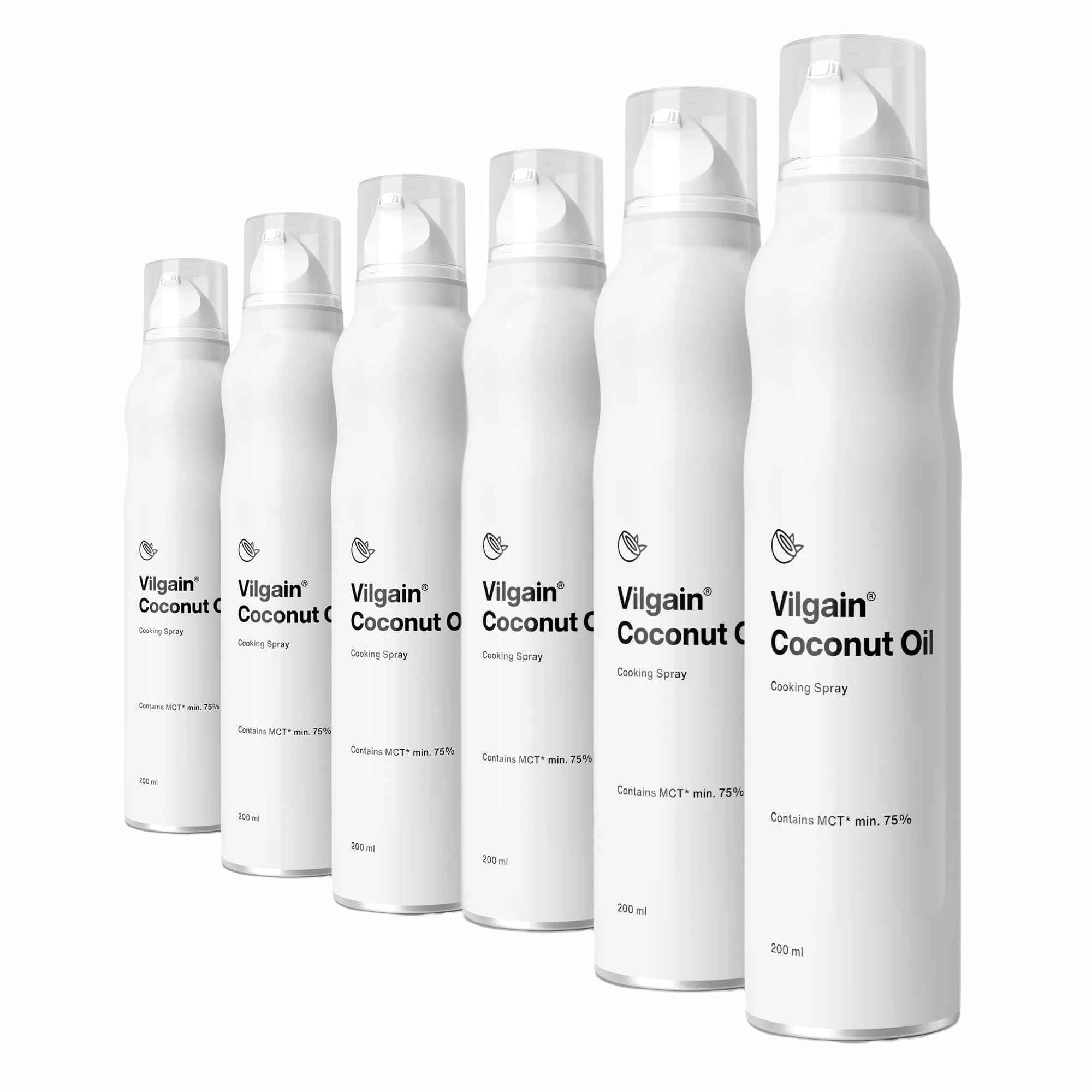Vilgain Coconut Oil Cooking Spray (6x200 ml) Kokosnussöl – Natürliches Sprühfett Ohne Zusätze, Ergiebiges Kochspray Zum Braten & Backen, Kalorienarmes Kokosfett Für Die Fitness Küche