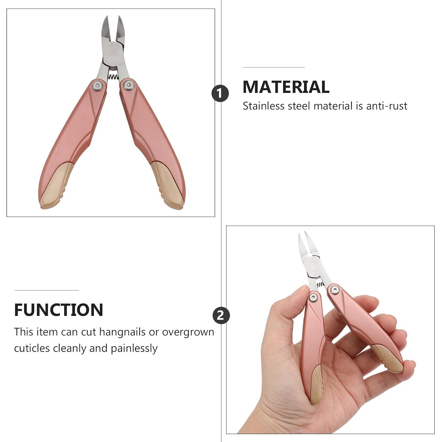 Professional Stainless Steel Cuticle Nipper with Spring Handle and Comfortable Grip for Removing Cuticles and Dead Skin, Portable Manicure Tool for Fingernails and Toenails