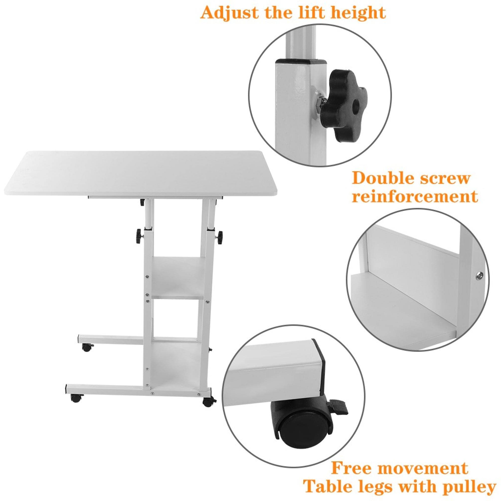 Buy Adjustable Overbed Table with Wheels, Black Height and Length