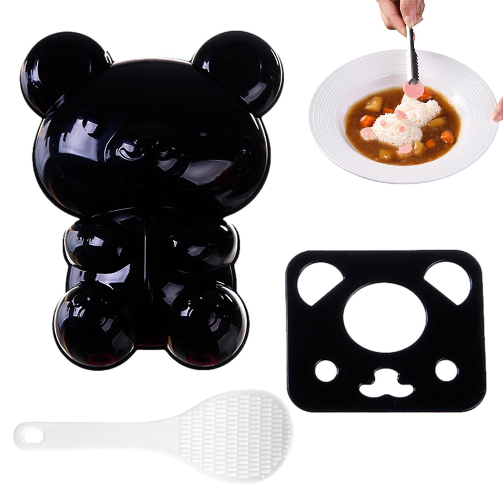 Dous Black Bear Rice Ball Mold Bear Lovely Rice Ball Mold Cartoon Animal Sushi Ball Mold Seaweed Kitchen Rice Ball Mold Kit With Scoop And Pressing Tool Kitchen Tools