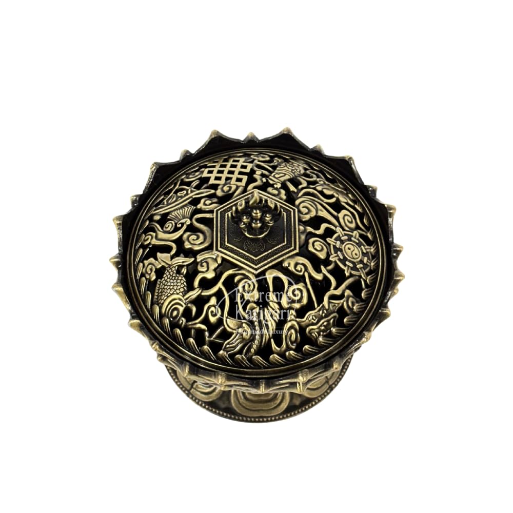 Extreme Karigari Antique Brass Incense Cone Burner with Lid – Decorative Metal Dhoop Batti Holder for Home Temple, Pooja Room, Meditation & Aromatherapy | Loban Bakhur Daan 3