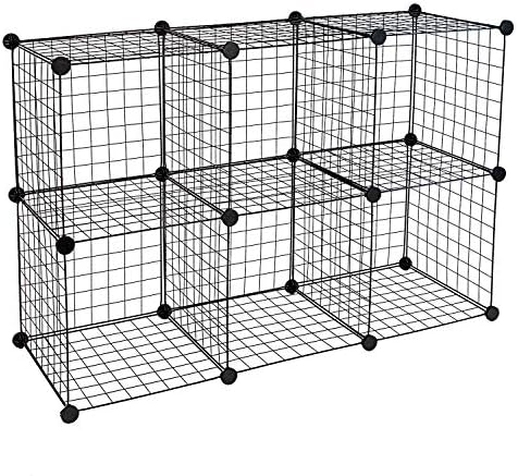 Work-It! Wire Storage Cubes, 6-Cube Metal Grid Organizer | Modular Wire Shelving Units, Stackable Bookcase, DIY Closet Cabinet Organizer for Home, Office, Kids Room | 14" W x 14" H, Black