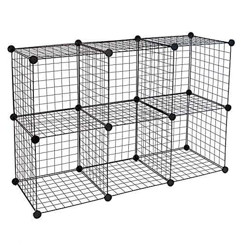 Work-It! Wire Storage Cubes, 6-Cube Metal Grid Organizer | Modular Wire Shelving Units