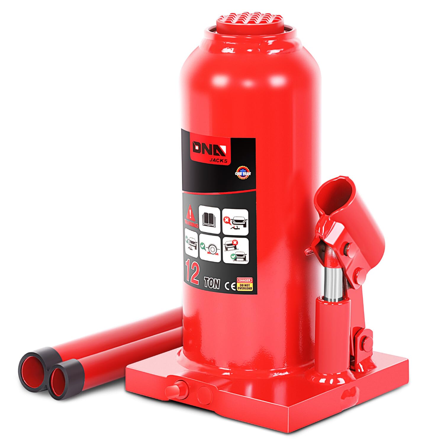 DNA Motoring 12 tons / 24000 lbs Lifting Automotive Welded Hydraulic Bottle Jack for Repair Vehicle, Pickup, Truck, w/Manual Handle, Red,TOOLS-00360