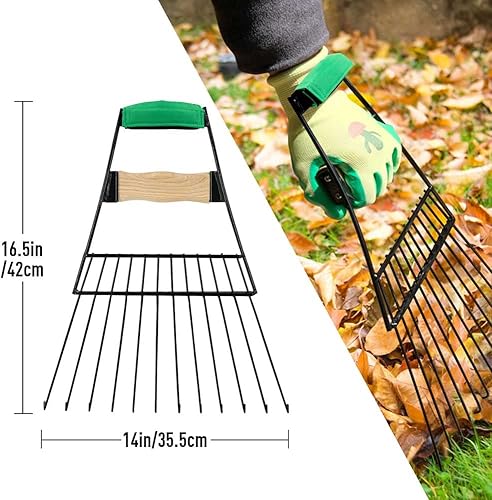 Miniatura 7 de Altdorff Palas de acero para hojas, rastrillos de mano para recoger hojas, rastrillo de hojas grande para jardín resistente para recoger hojas,