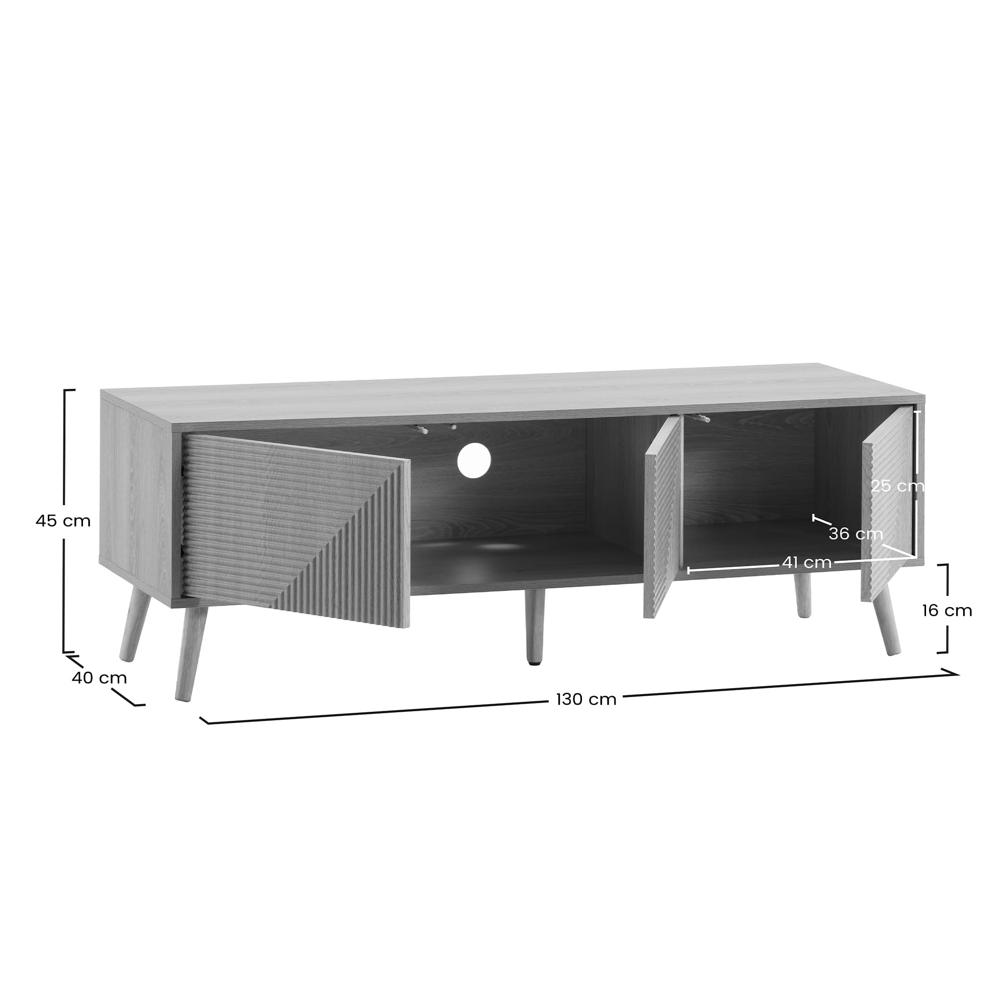 HOMN LIVING Mueble TV Telmo 3 Puertas Color Roble, 130 cm (Ancho) 40 cm (Profundo) 45 cm (Altura)