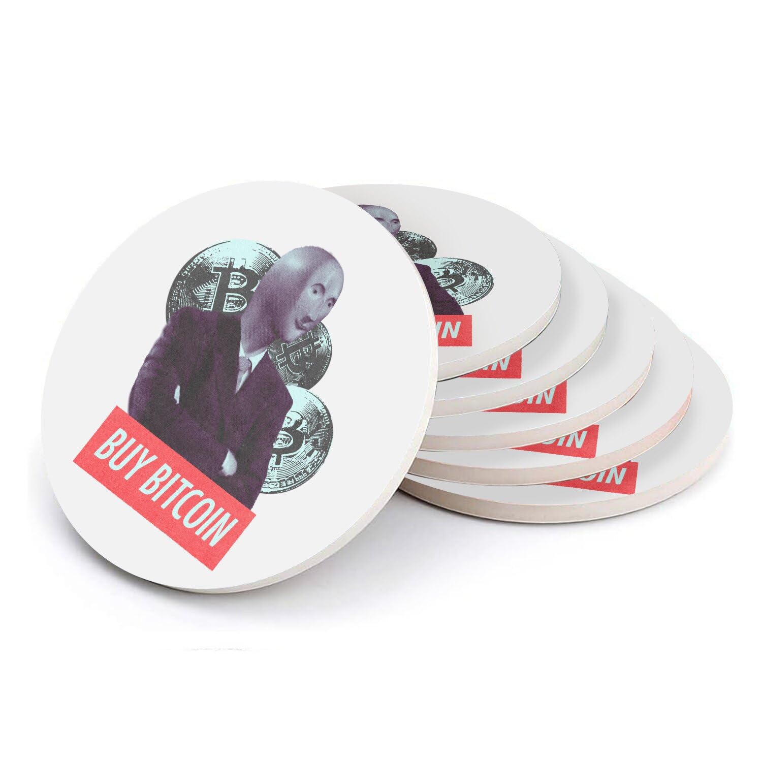 Sous verre ronds en céramique Bitcoin Crypto design humour - Lot de 6 dessous de verre absorbants