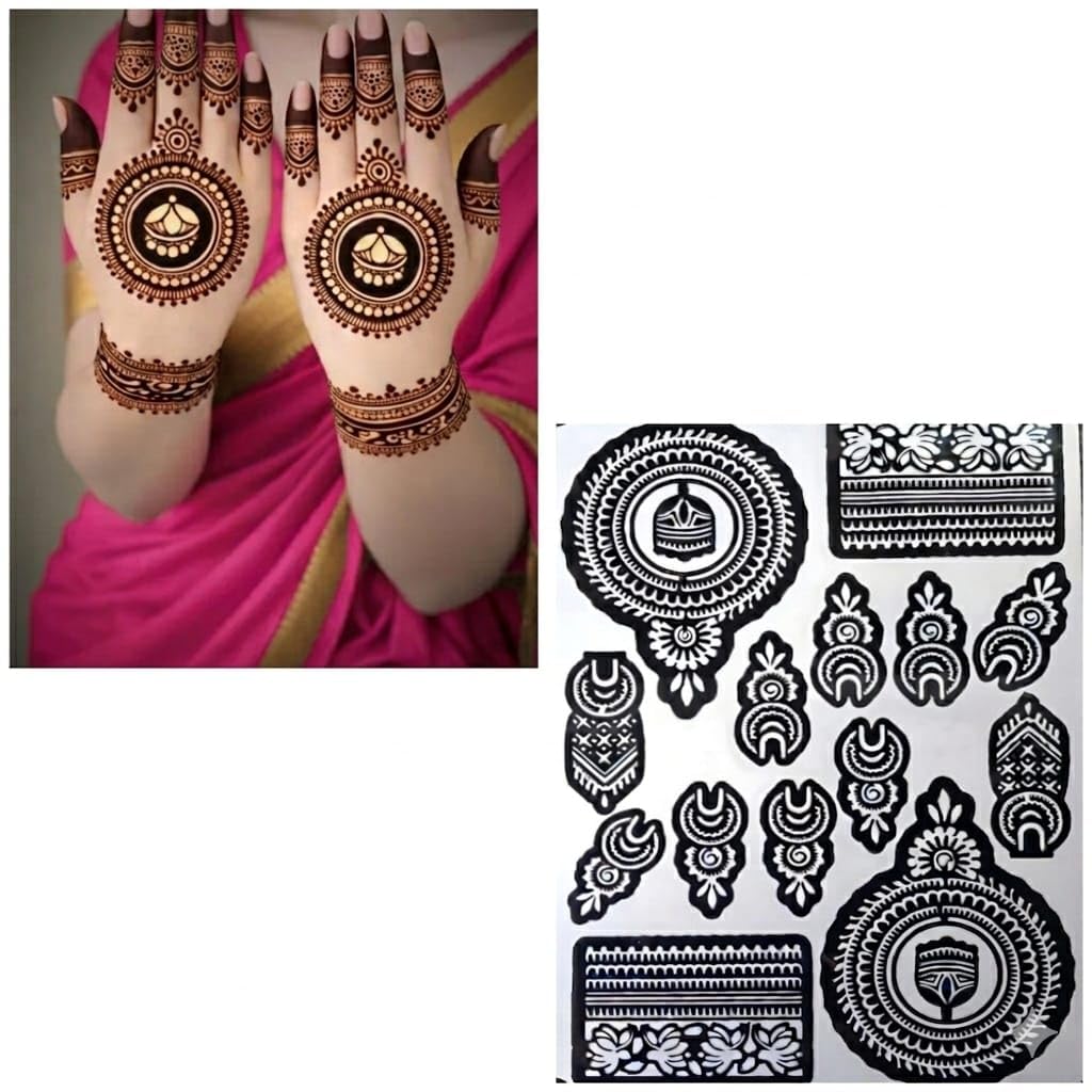 Rosh Fashion Bridal Mehndi Stencil Full Hand Design – Easy DIY Henna Tattoo Template Sheet-image-22