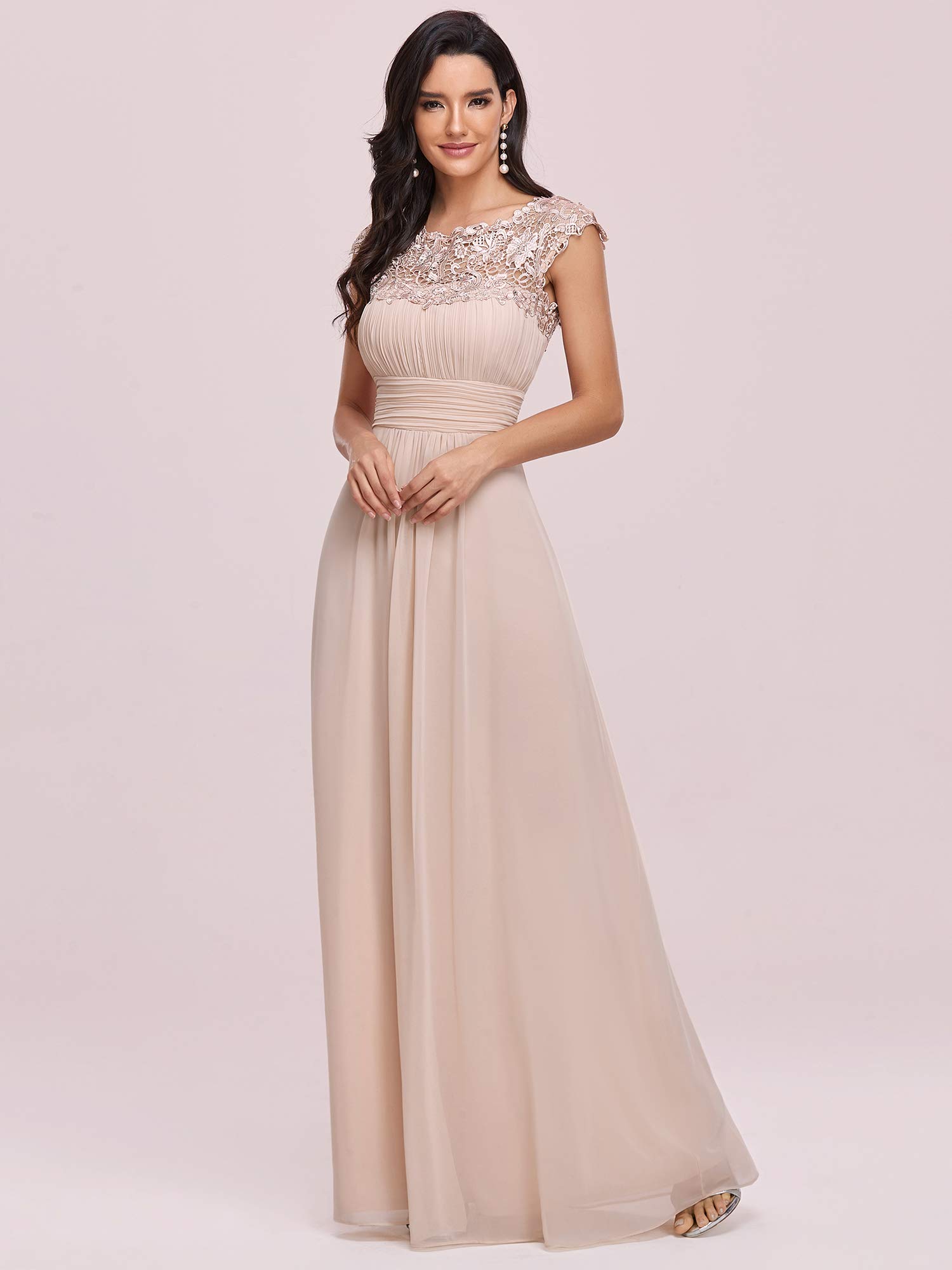Ever-Pretty Damen Abendkleid A-Linie Spitze Chiffon Rundkragen Kurze Ärmel Hohe Taille 09993