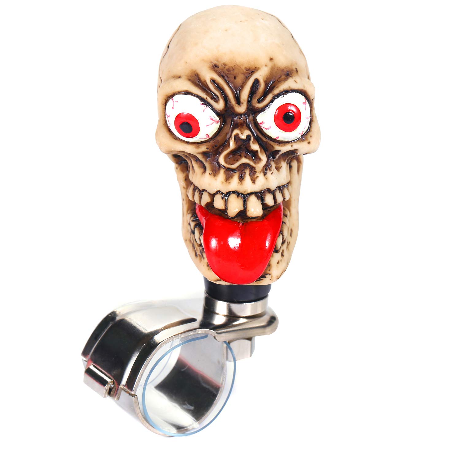 BashinengSuicide Spinner Big Tongue Skull Style Power Handle Control Steering Wheel Knob Fit Most Car (Beige)