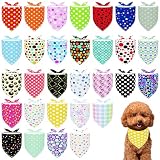Pai Sence 30 Pcs Polka Dot Dog Bandanas for Small Dogs Stitch Dog Bandana Bulk Reversible Print One Side Polyester Puppy Scarves Party Grooming S