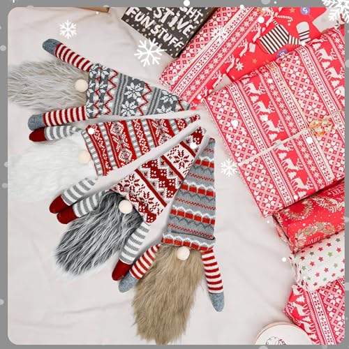 Image of Christmas Gnome Wine Bottle Topper Covers, Swedish Gnome Wine Bottle Topper, for Decorations Christmas Dining Table Decor Party Favors Supplies Holiday Gifts (4pcs Christmas striped style)
