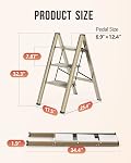 WOA WOA 3 Step Ladder, Foldable Step Stool, Aluminum Lightweight Ladder for Home Kitchen Closet, Anti-Slip Pedals, Ease of Folding, Portable, 300lbs Capacity - Gold