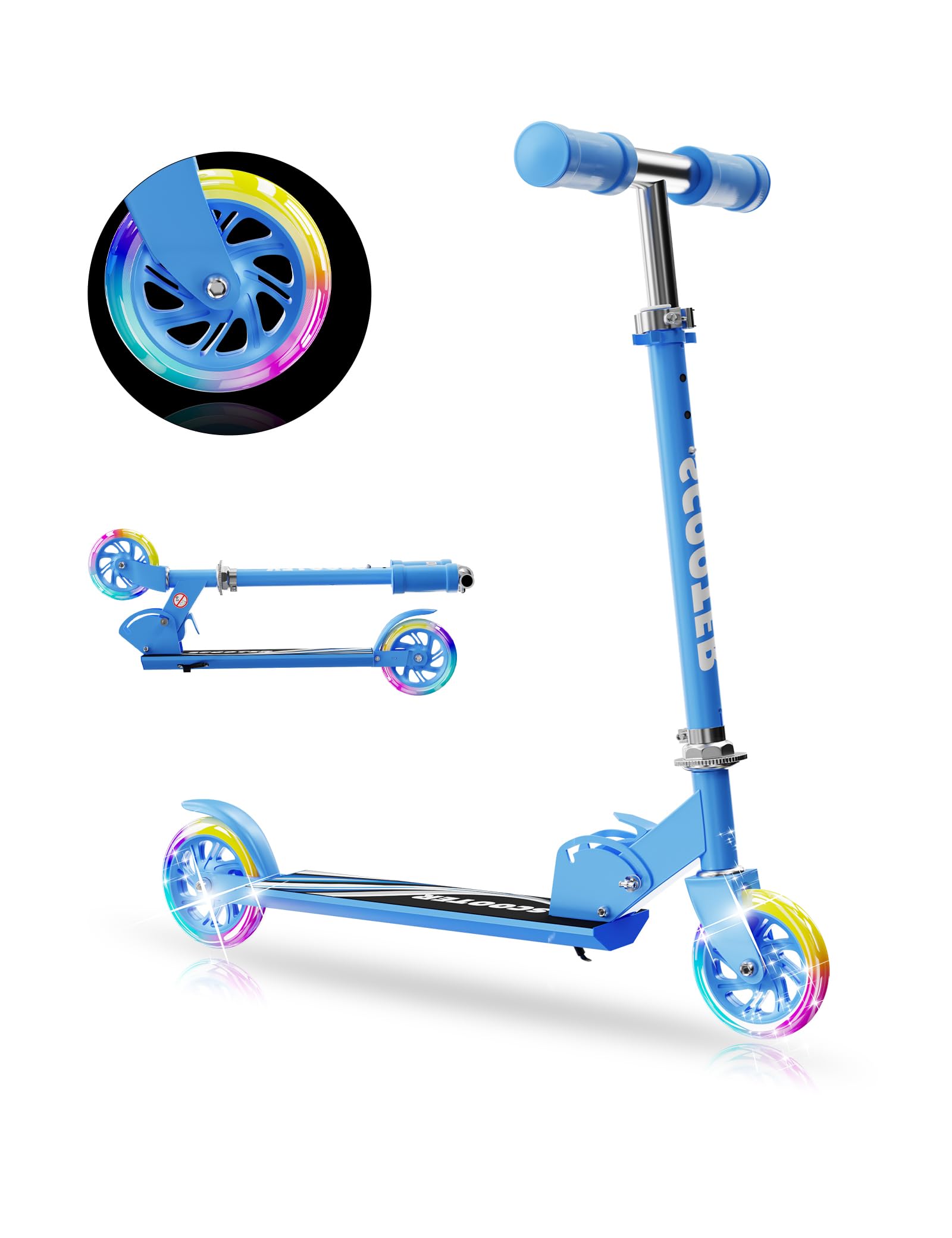 Kids Kick Scooter, Scooter for Kids Ages 3-12, 2 Led Light Up Wheels Scooter with 3 Levels Adjustable, Boys & Girls Scooter for Christmas Birthday Gift, Lightweight Foldable