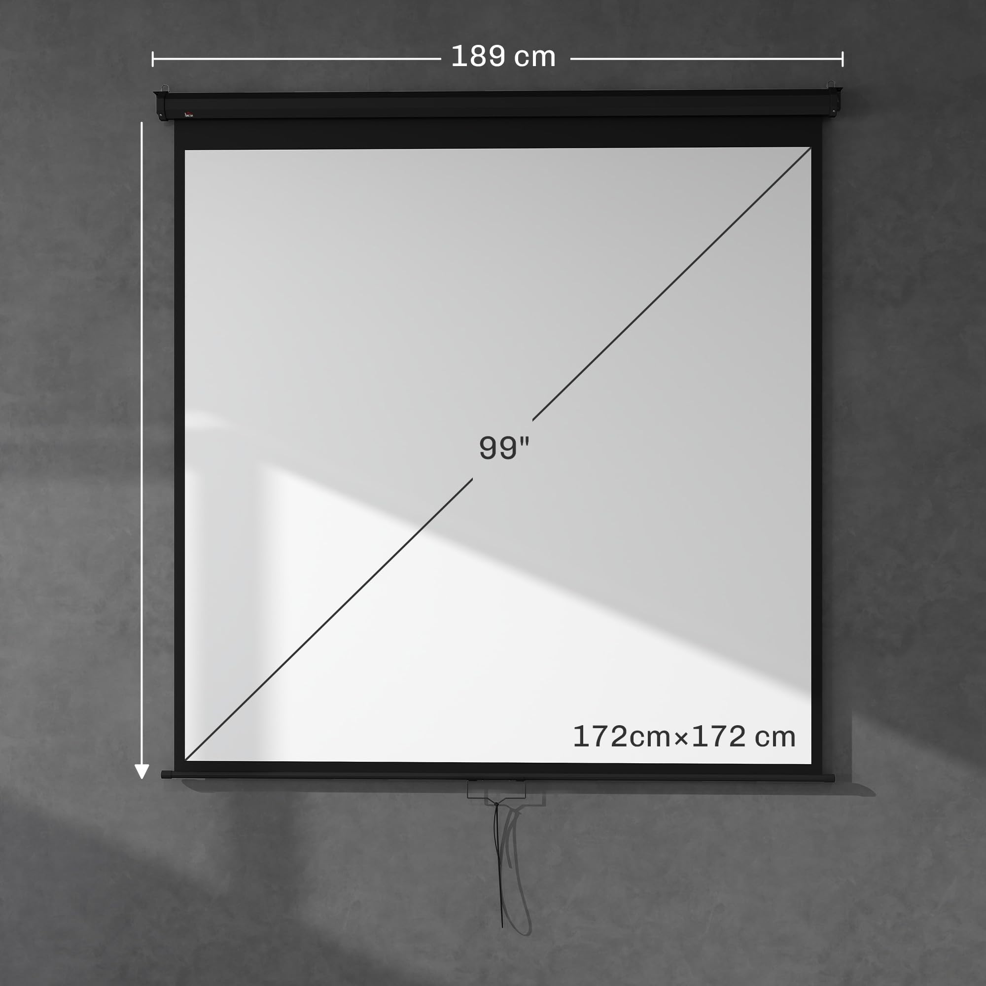 HOMCOM schermo di proiezione da 99 pollici, schermo per videoproiettore, per home cinema, 1:1 4K HD, montaggio a parete o a soffitto, 189 x 7 x 182 cm, nero