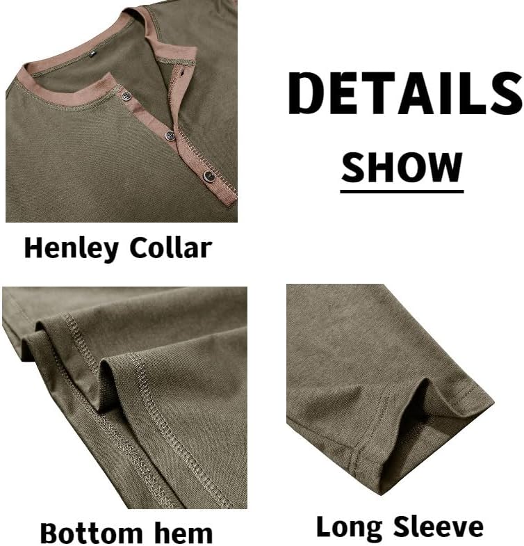 Mens Henley Shirts Long Sleeve Casual Button T-Shirt Classic Basic Cotton Lightweight Stylish Pullover Tees - Image 4