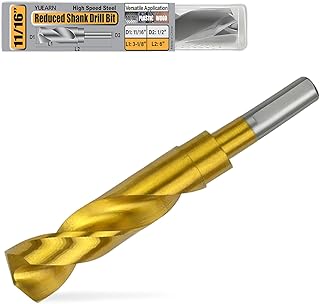 11/16 Inch Reduced Shank Drill Bit, Titanium Coated HSS 4341, 3-Flat Shank and 118° Point Angle, for Drilling in Hard Steel, Cast Iron, Hardwood and Dense Plastic (11/16" x 6" RS)