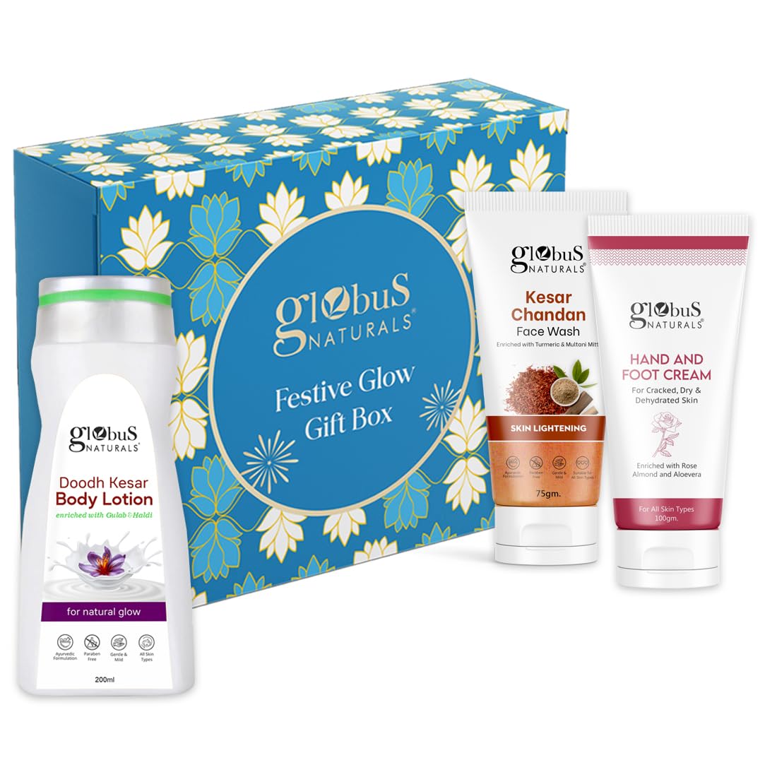 Globus Naturals Winter Care Gift Box - Doodh Kesar Body Lotion 200 ml, Hand & Foot Cream 100 gm, Kesar Chandan Face Wash 75gm-image-27