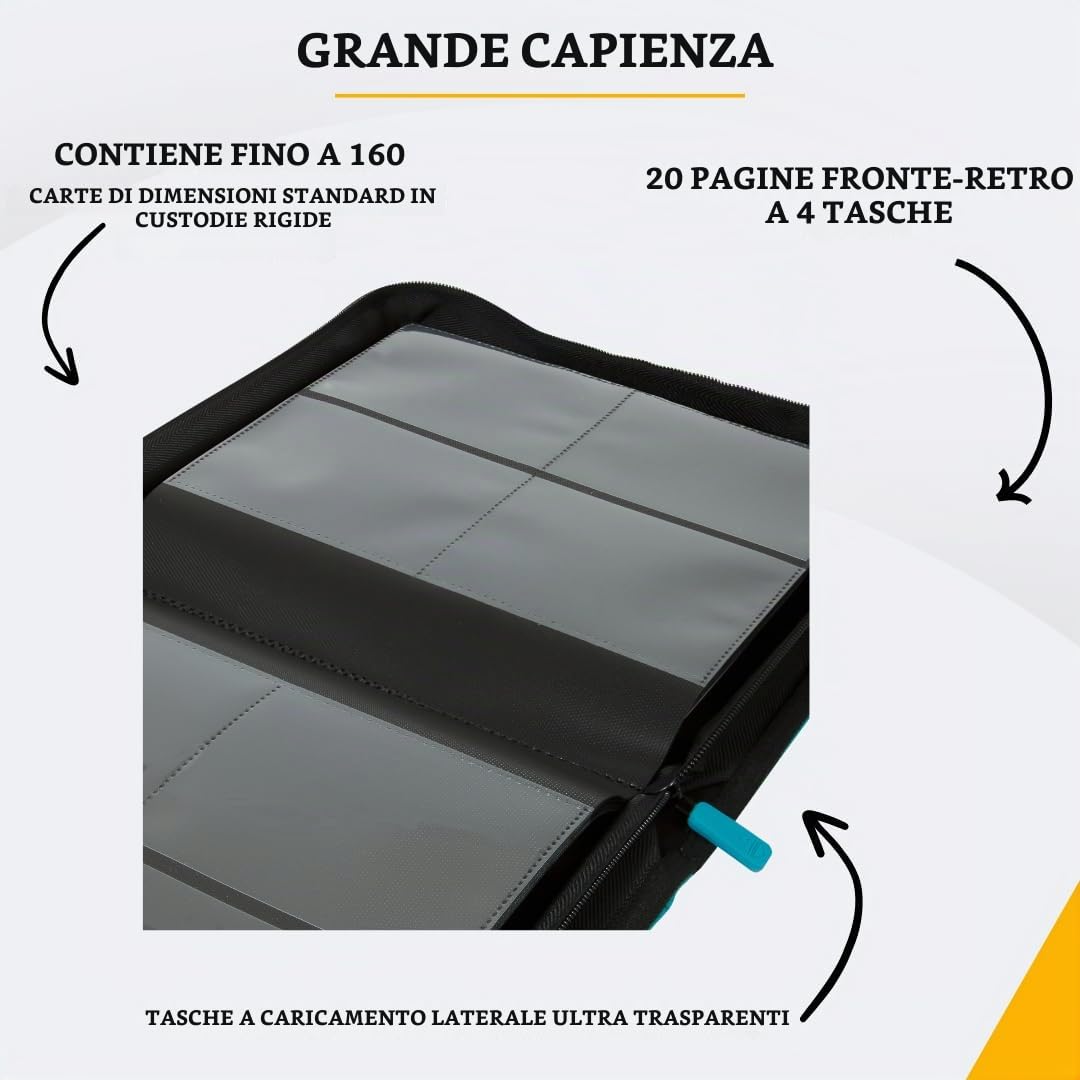 Card Guardian - Raccoglitore Premium con 4 Tasche e Cerniera per 160 Carte - Tasche con Caricamento Laterale - Compatibile con Carte Sportive e di Collezione TCG (Teal)