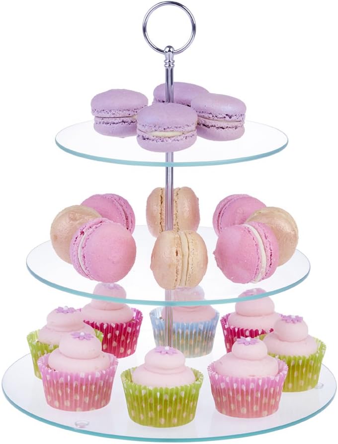 3 Tier Modern Style Glass Cake Stand Wedding Cupcake Stand Food Biscuit Stand 30cmx30cmx33.7cm
