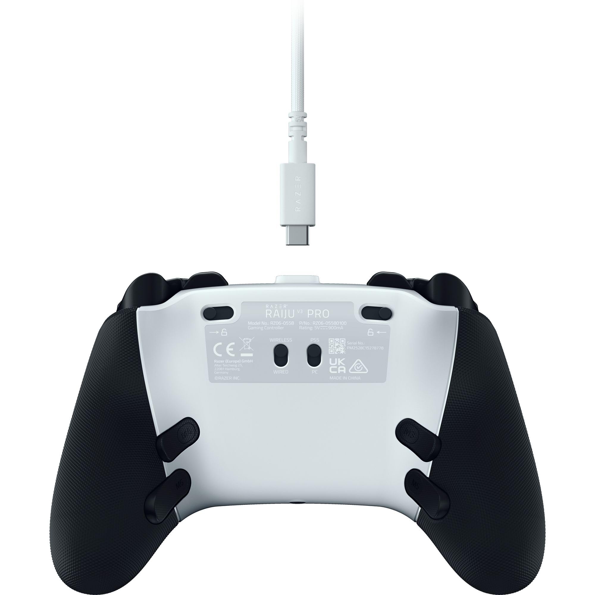 Razer Raiju V3 Pro - Controller wireless per e-sport per PlayStation 5 e PC - 4 pulsanti rimovibili e 2 bumper con impugnatura a artiglio - Stick analogici TMR - Pro HyperTrigger | Bianco