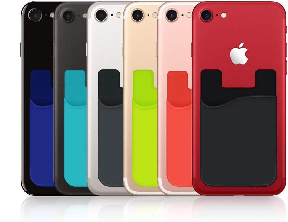 Phone Card Holder for Phone Back, HUO ZAO Silicone Adhesive Credit Card Pouch with 3M Stick-on Phone Wallet, Compatible with Apple iPhone Samsung Galaxy Android Cell Phone Table Multi Colors - 10 Pack