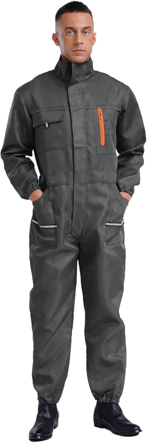 ranrann Men's Work Overalls One Piece Mechanics Workwear Long Sleeve Jumpsuit Coveralls Uniform