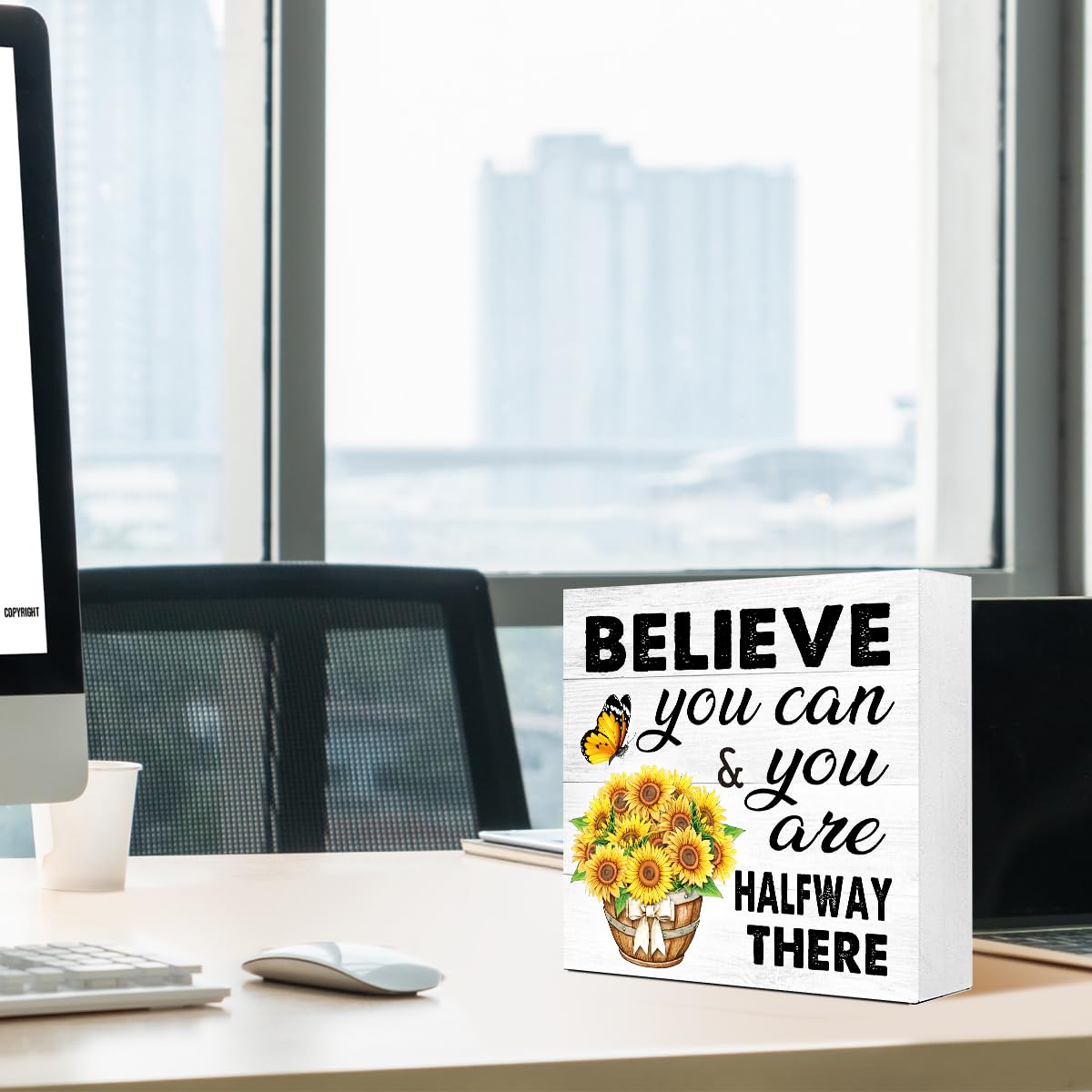 Inspirational Wood Block Sign - Leadership Quote, 5x5 Inch, Home Office Desk Decor