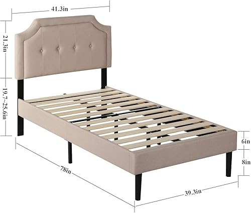 Miniatura 44 de VECELO Base de cama de tamaño matrimonial con plataforma tapizada de terciopelo de alta calidad con cabecera ajustable en altura / base de colchón,