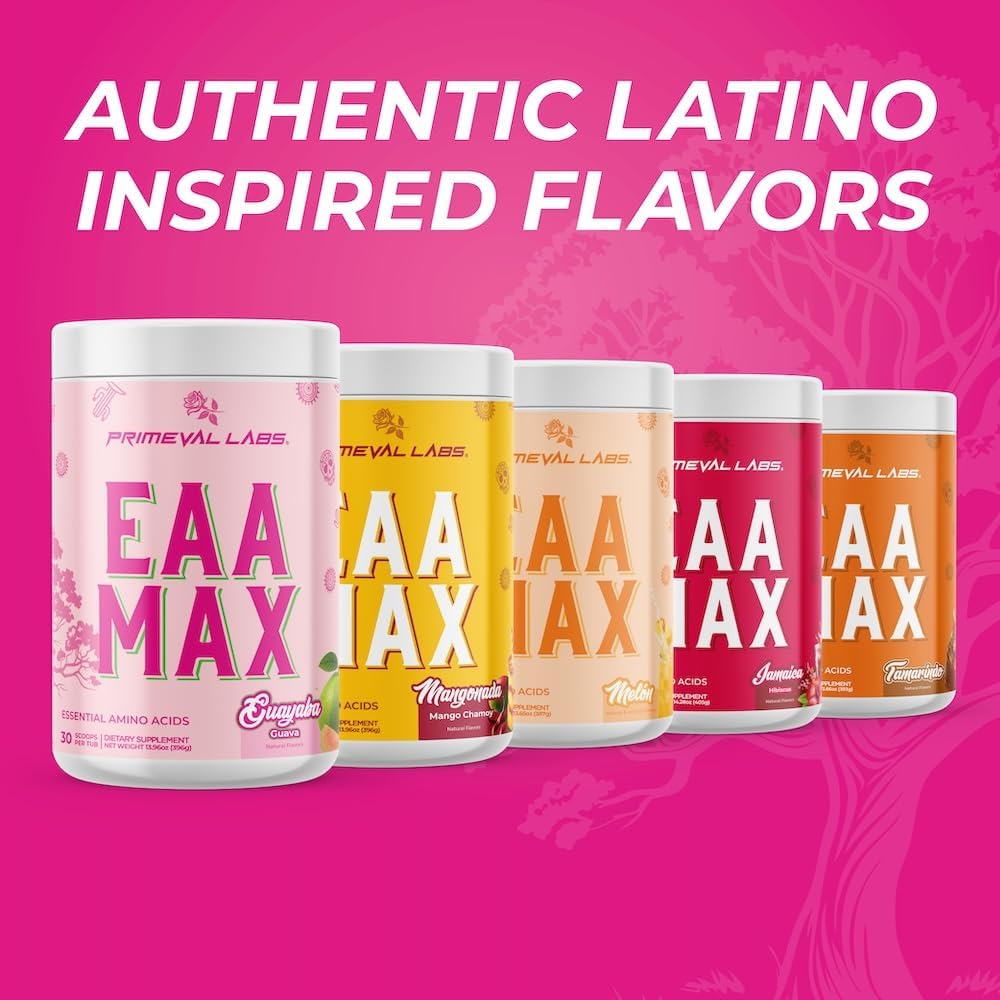 Primeval Labs EAA Max Energy | Pre or Post Workout Muscle Recovery | BCAAs, EAAs, Electrolytes | Supports Hydration & Performance | Keto Friendly | 30 Servings (Guayaba)