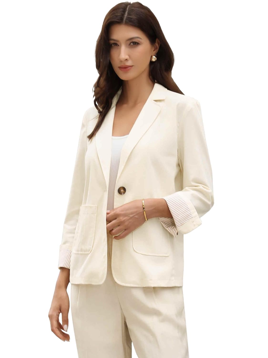 Allegra K Cotton Linen Blazers for Womens Business Casual One Button Work Jacket Office Suit