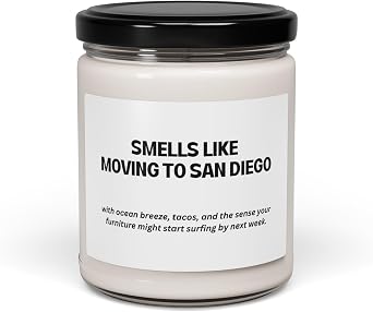 Smells Like Moving to San Diego Soy Candle | Gift for Moving to San Diego, Future Moving to San Diego Gift