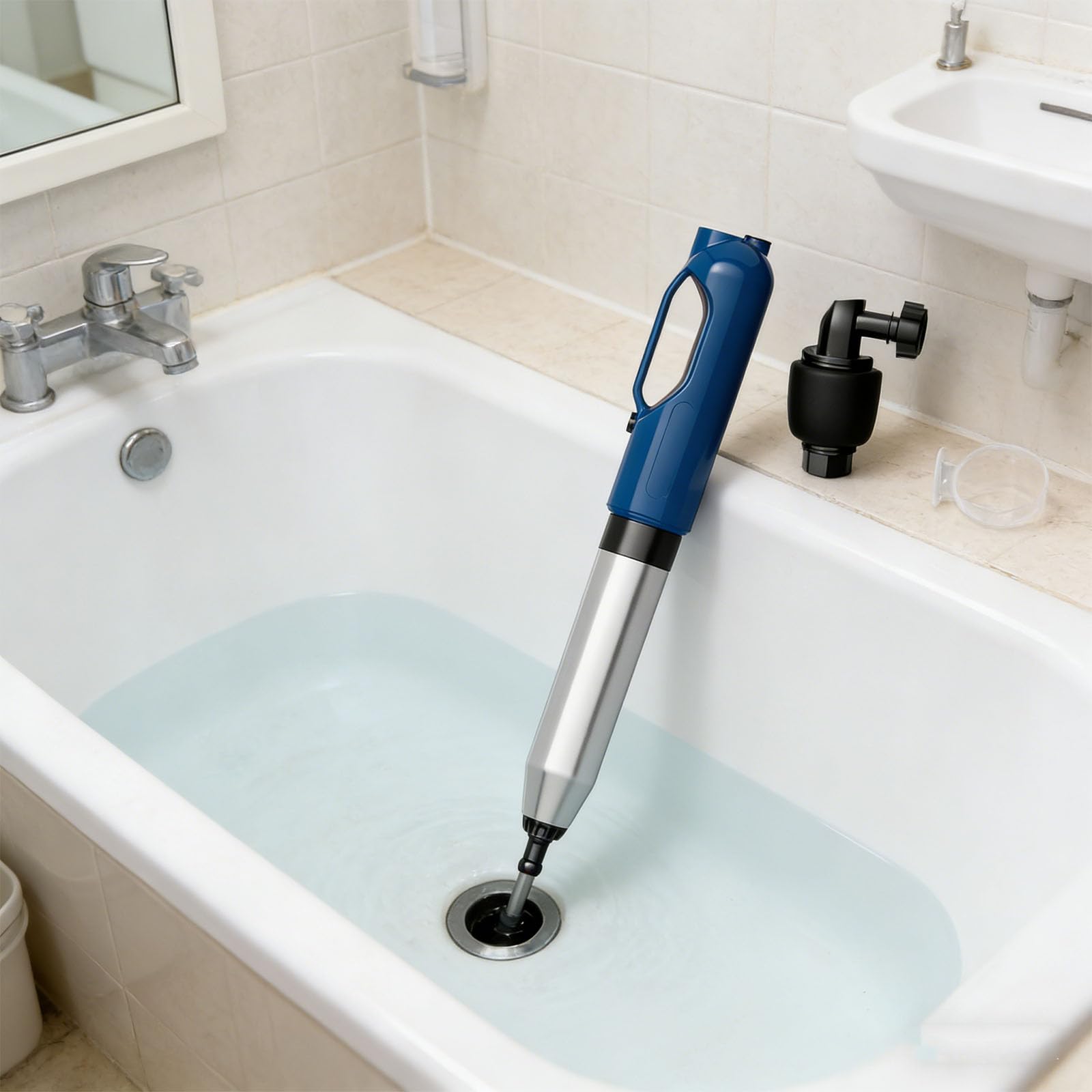 Déboucheur de toilettes robuste en acier inoxydable avec affichage de la pression active pour un retrait rapide des blocages Piston ventilateur intégré