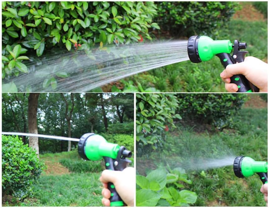 Coil Garden Hose 30M with 7-Pattern Spray Nozzle, EVA Recoil Water Hose with Brass Connectors, Green Curly Hose